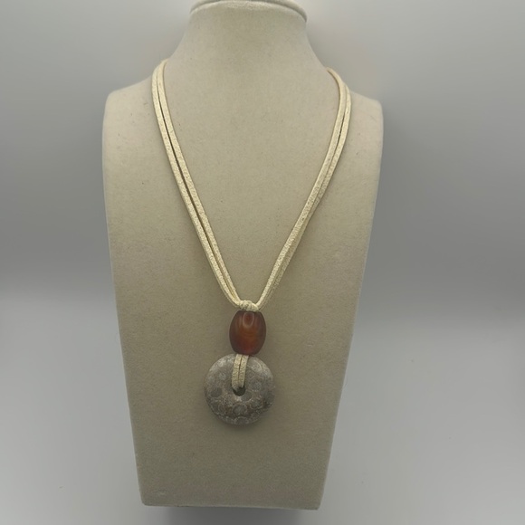 Coral Fossil Jade Donut Pendant Necklace - Picture 2 of 16